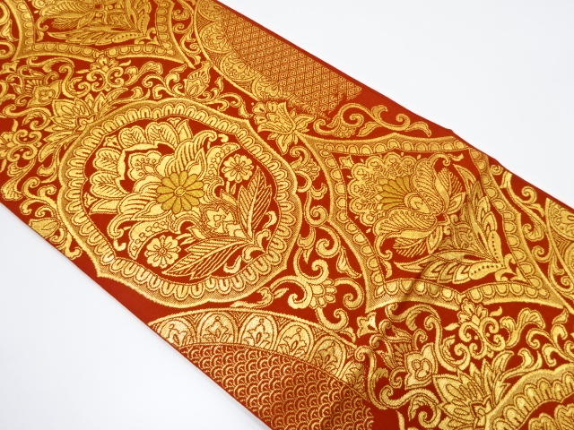 JAPANESE KIMONO / ANTIQUE FUKURO OBI / SILK / WOVEN CHINESE FLOWER